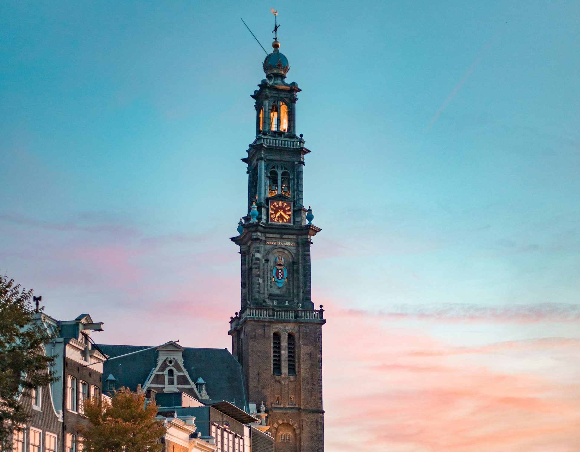 Westerkerk al atardecer. Ámsterdam.