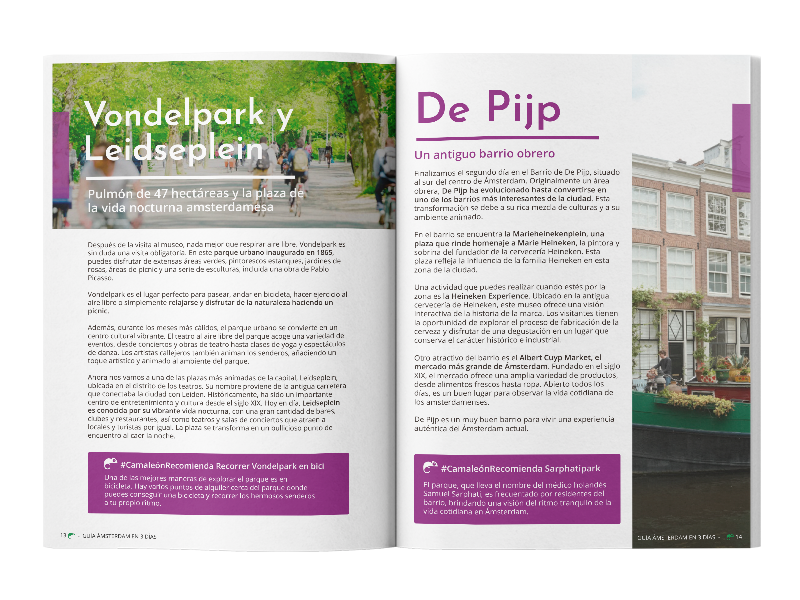 Mockup de la guía gratis “Ámsterdam en 3 días”: itinerario por distritos en PDF de CAMALEON TOURS (con regalo al final)