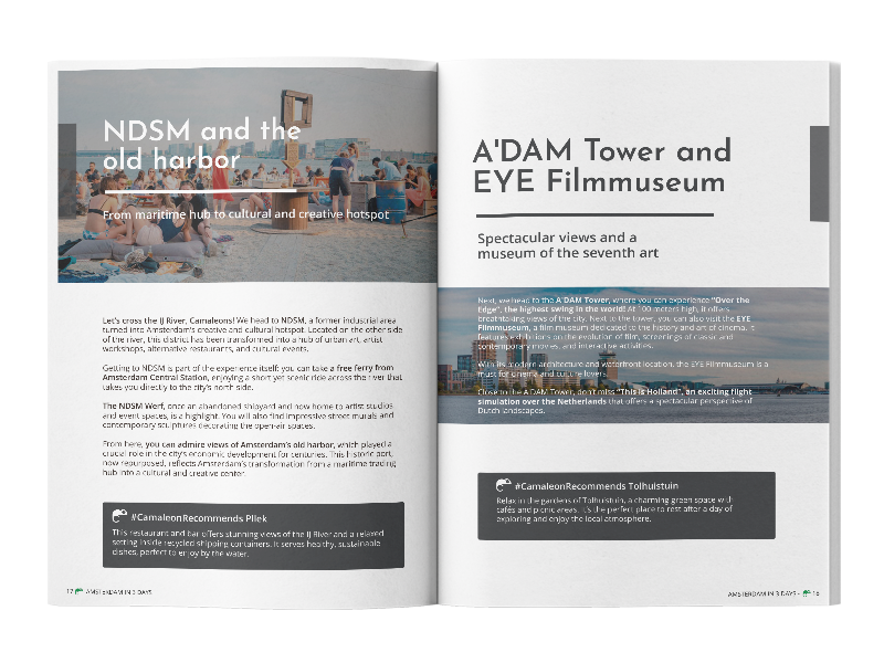 Mockup of the free guide “Amsterdam in 3 Days”: district-by-district PDF itinerary from CAMALEON TOURS (with a gift at the end).