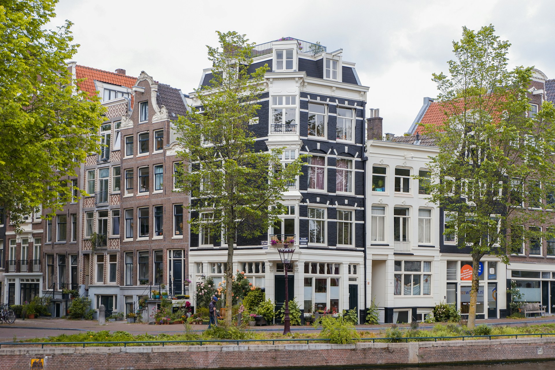 Calle tranquila del barrio de Plantage en Ámsterdam, con edificios históricos, árboles y ambiente residencial.